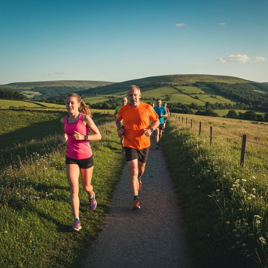People running on countryside trail